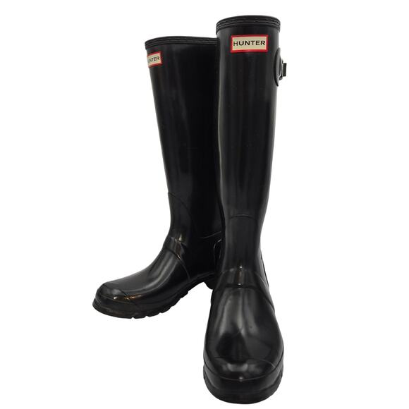 Hunter Original Tall Gloss Rain Boots, Black, Womens Size 11 - Picture 1 of 7